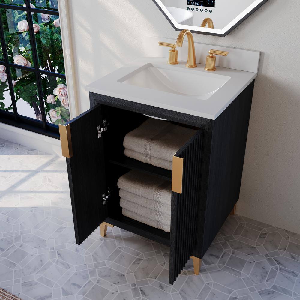Turlington 24" Black Oak Vanity with White Quartz Top