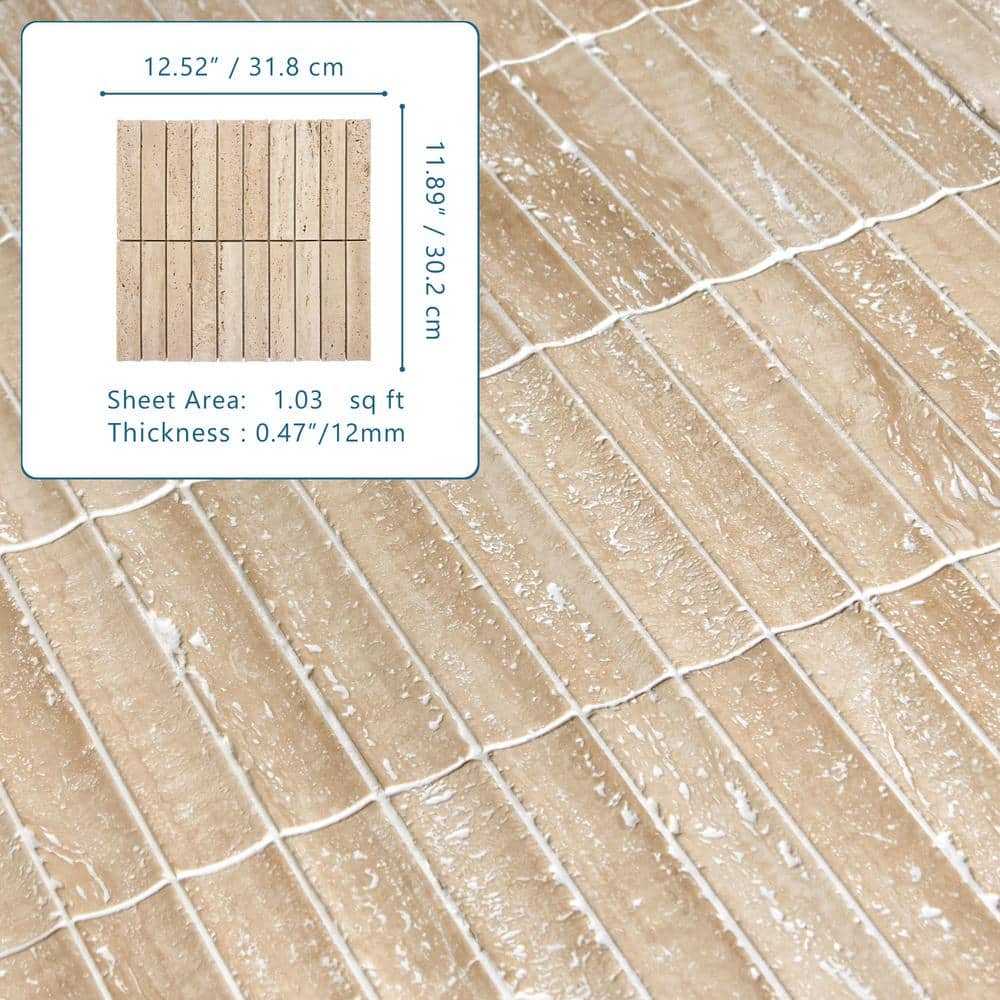 12.52" x 11.89" Honed Travertino Marble Mosaic Tile