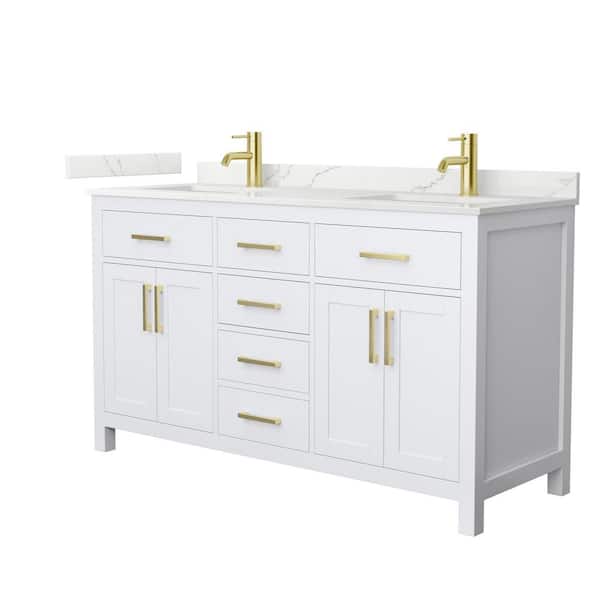 Beckett 60 in. Double Freestanding White Bath Vanity with Giotto Quartz Top