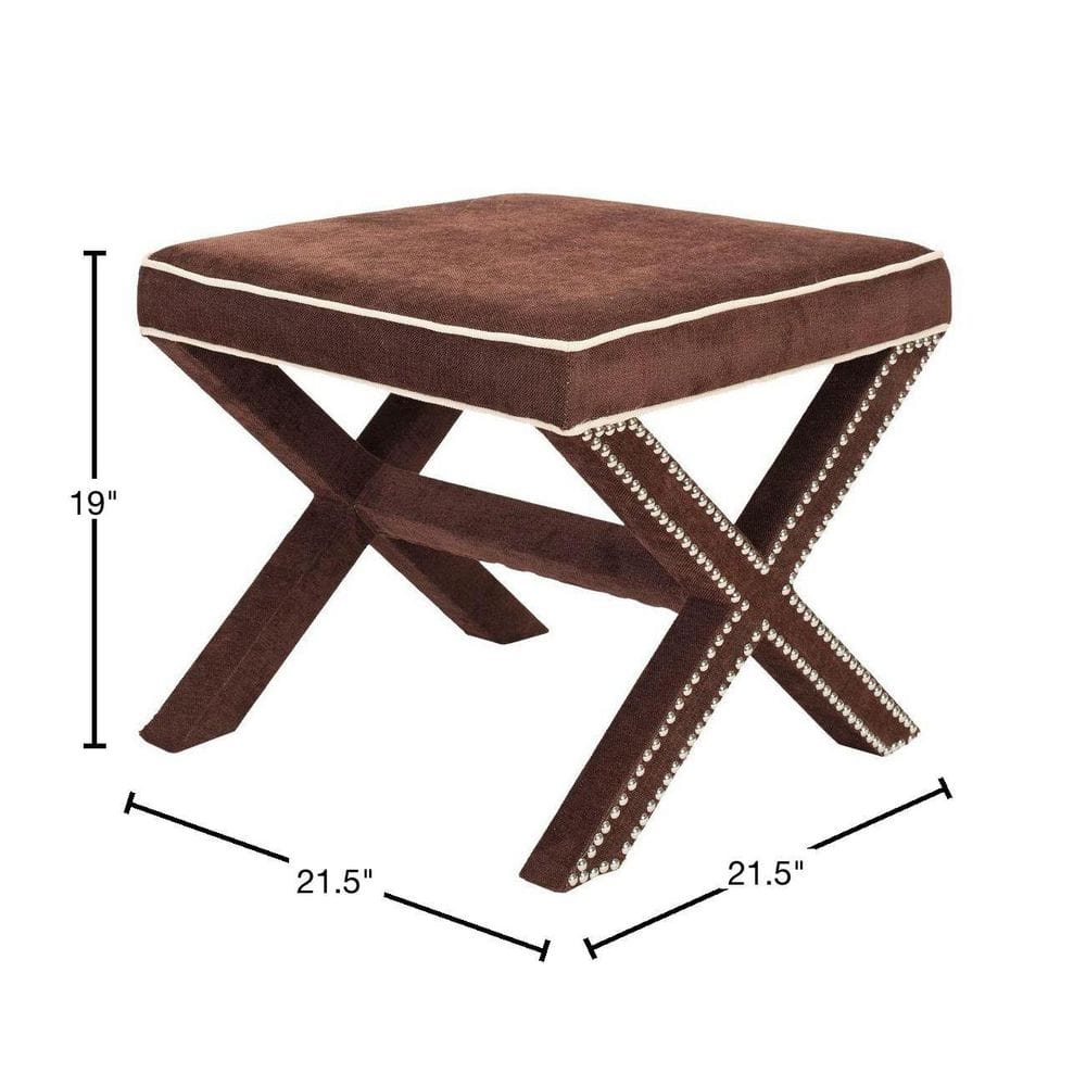 Palmer Modern Chocolate Brown Wood and Polyester Ottoman
