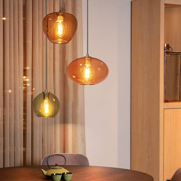 Theodora 3-Light Modern Vintage Cluster White Pendant Light with Colored Glass Globe Shades