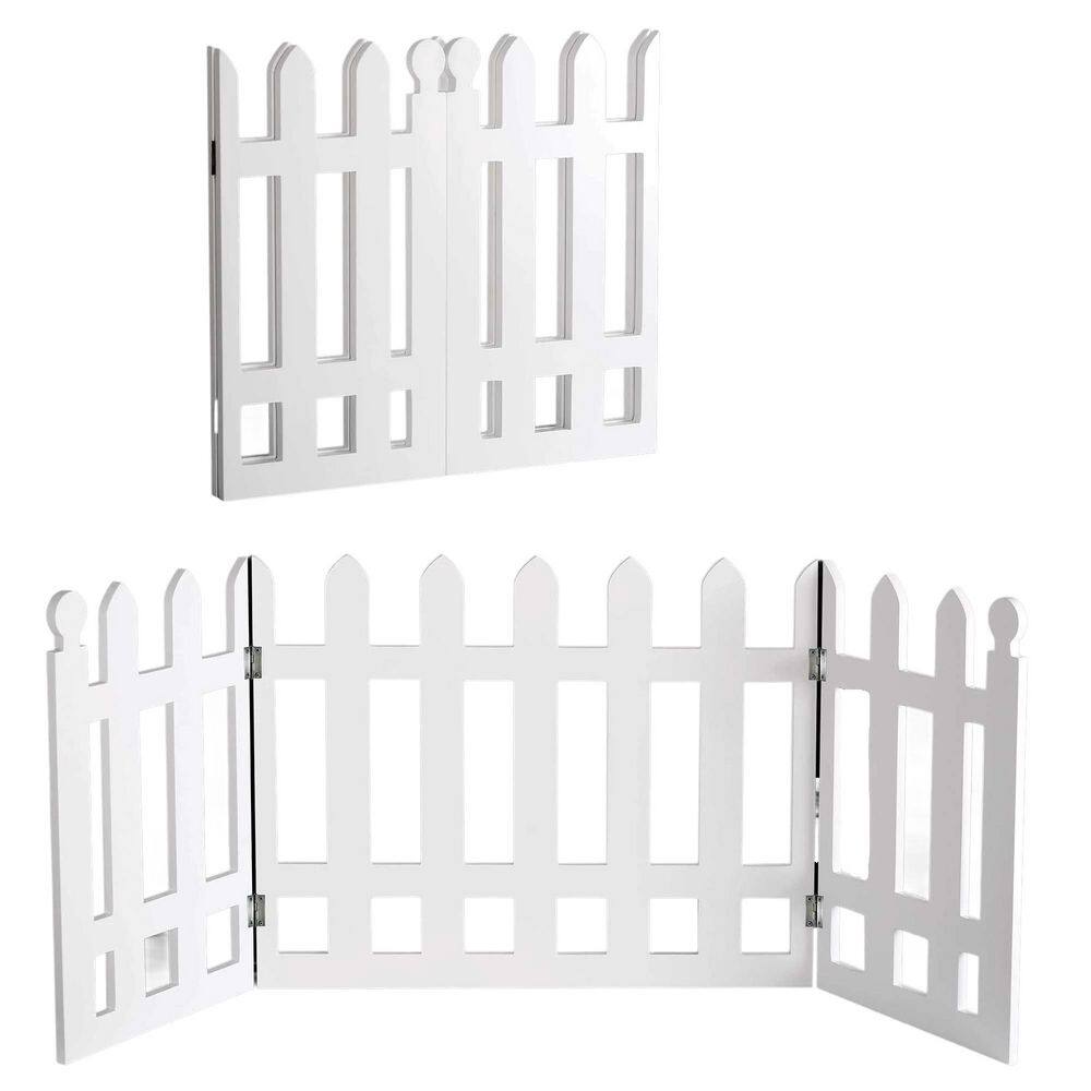 Folding White Picket Fence Free Standing Pet Gate. 19 H x 42 W. Elegan