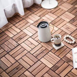 12 in. x 12 in. Outdoor Checker Pattern Square Wood Interlocking Flooring Deck Tiles in Brown (Pack of 30 Tiles)