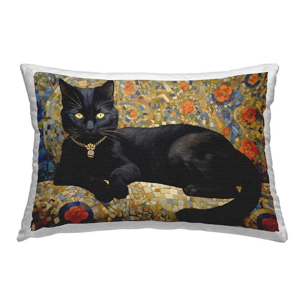 Luxurious Black Cat Outdoor Printed Throw Pillow by RB