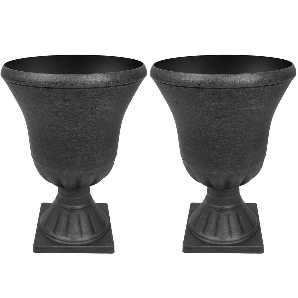 Worth Garden 15 in. (Dia) x 22 in. (H) Black Plastic Urn Planter (2