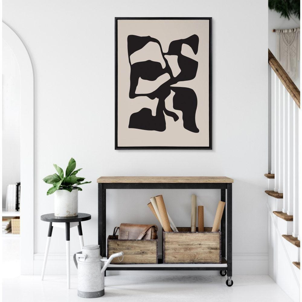 Distorted Shapes Black and Tan Abstract Canvas Wall Art, 28x38