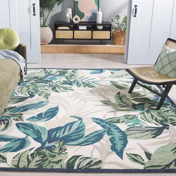 Blossom 5 ft. x 8 ft. Ivory/Green Oversized Leaf Area Rug