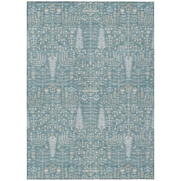 Chantille Machine Washable Indoor/Outdoor Abstract ACN3118 Teal 8 ft. x 10 ft. Area Rug