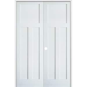 48 in. x 96 in. Craftsman Shaker 3-Panel Right Handed MDF Solid Core Primed Wood Double Prehung Interior French Door