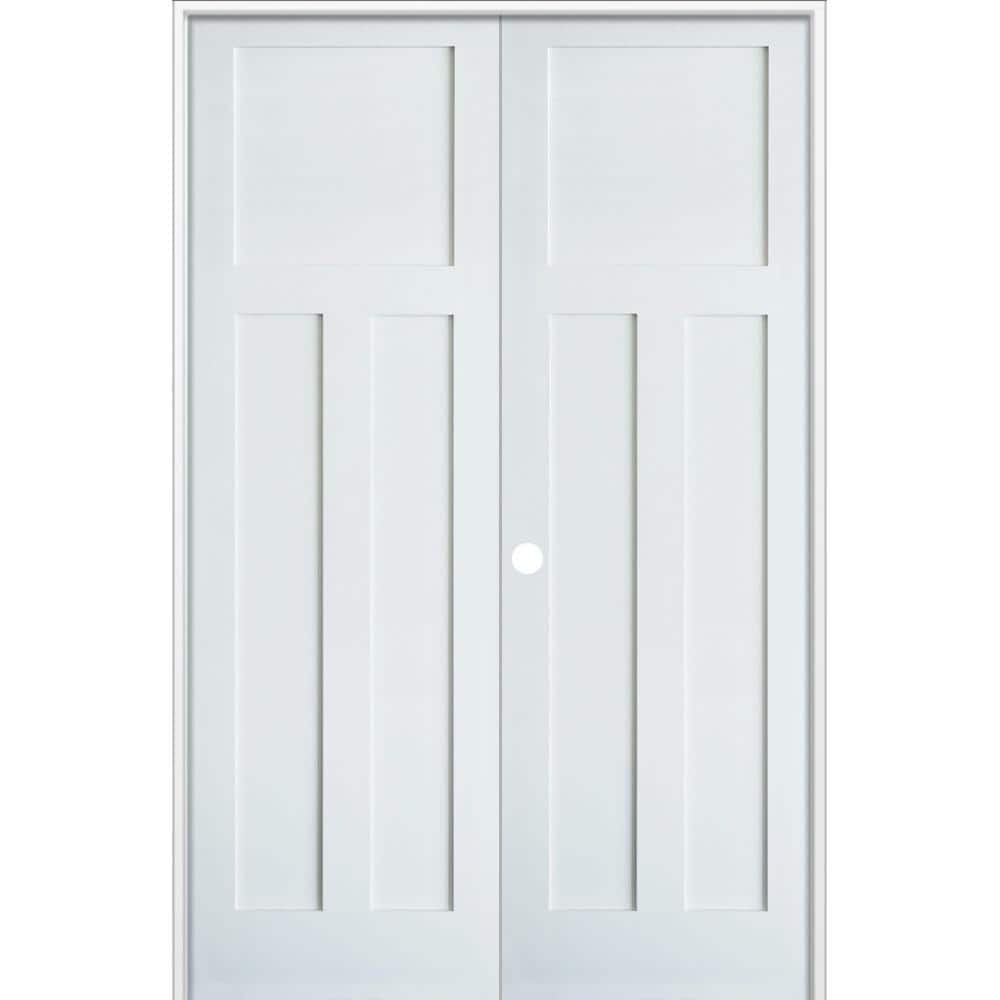 56 in. x 96 in. Craftsman Shaker 3-Panel Right Handed MDF Solid Core Primed Wood Double Prehung Interior French Door price history on PriceWatchPro
