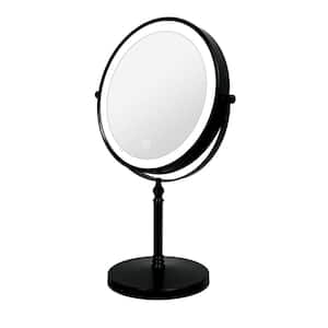 8 in. W x 14 in. H Round 1X/10X Tabletop Bathroom Makeup Mirror with 360° Rotation Touch Dimmable Rechargeable in Black