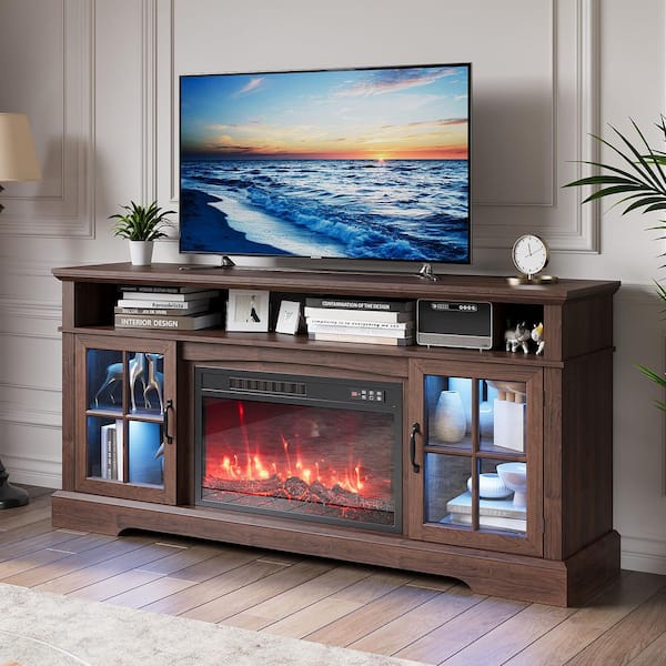 Sizzim 58 in. Freestanding Floor Wooden Surround Electric