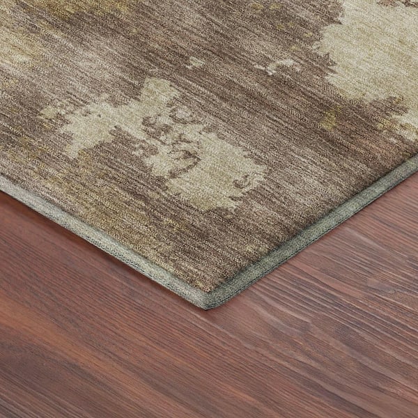 Mayfield Premium Machine Washable Abstract AMF2367 Wheat 8 ft. x 8 ft. Round Rug
