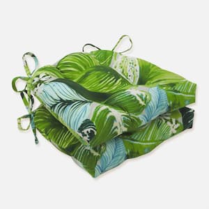 Floral 17.5 in. x 17 in. Outdoor Dining Chair Cushion in Green/Blue/Off-White (Set of 2)
