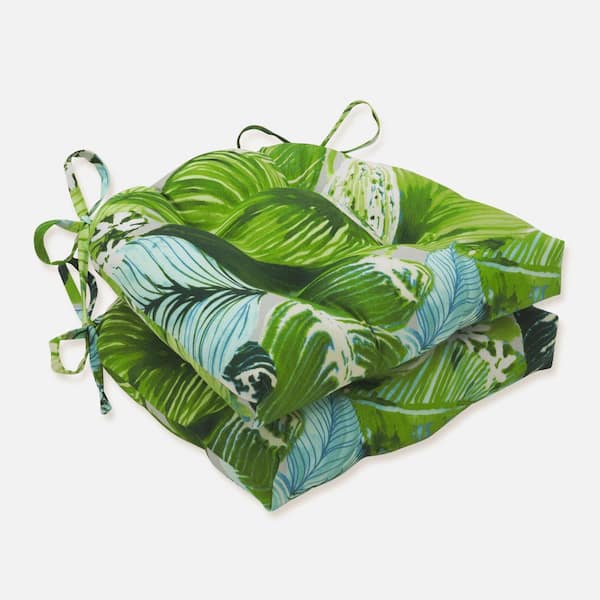Pillow Perfect Floral 17.5 in. x 17 in. Outdoor Dining Chair Cushion in Green/Blue/Off-White (Set of 2)