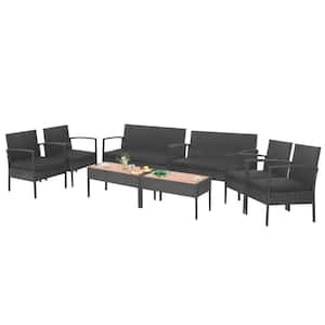 8-piece Rattan Patio Conversation Furniture Set Outdoor Sofa Set w/Black Cushions