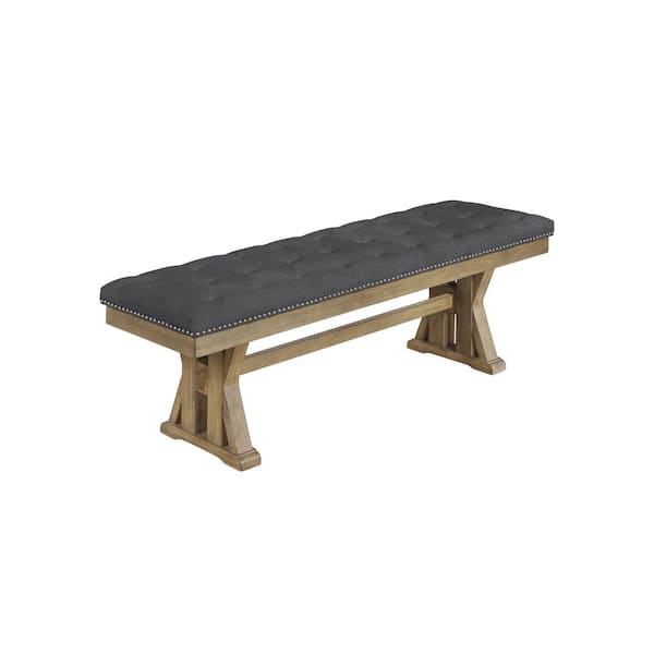 Jess Gray 60" Counter Height Dining Bench No Back 48" Linen Fabric Solid Wood 17