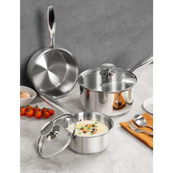 1-Pieces Stainless Steel Saucepan with Lid Silver Finish Aluminum