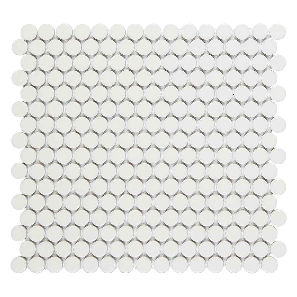 Cascades Vanilla 12.5 in. x 11.5 in. Penny Round Matte Porcelain Mesh ...