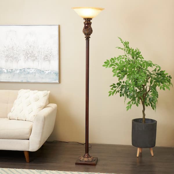 Litton Lane 70 in. Brown Antique Style Task and Reading Torchiere