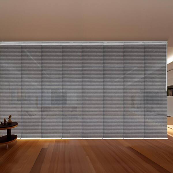EMOH Shadow Stripe 130 in. - 175 in. W x 94 in. L Adjustable 8- Panel White Double Rail Panel Track with 23.5 in. Slates