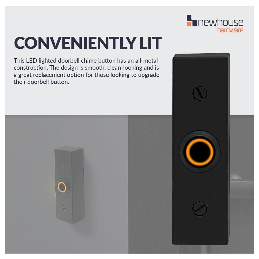 Black Rectangular Lighted Wired Metal Doorbell Button