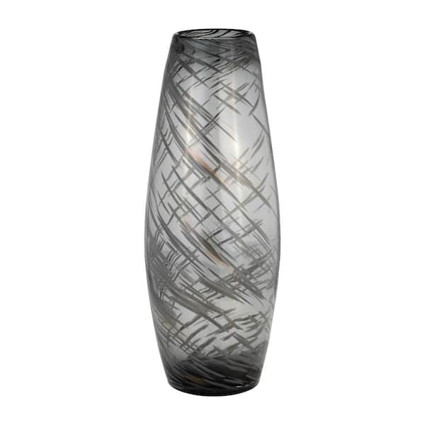 20 in. Black Glass Round Glam Swirl Decorative Vase