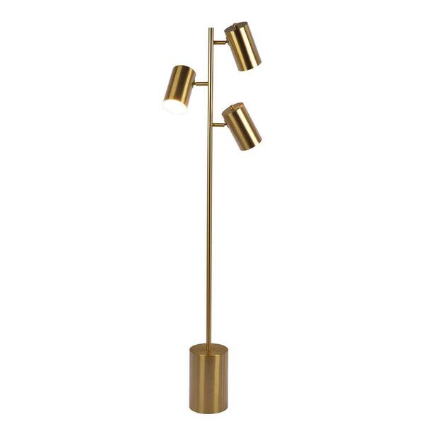 63 in. Gold 3-Light Cylinder Standard Floor Lamp for Bedroom, Living Room with Brass Round Shade No Bulbs Included