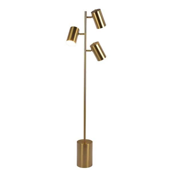 63 in. Gold 3-Light Cylinder Standard Floor Lamp for Bedroom, Living Room with Brass Round Shade No Bulbs Included