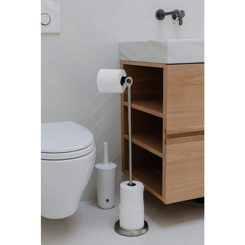Gray Steel Freestanding Toilet Paper Holder with Reserve