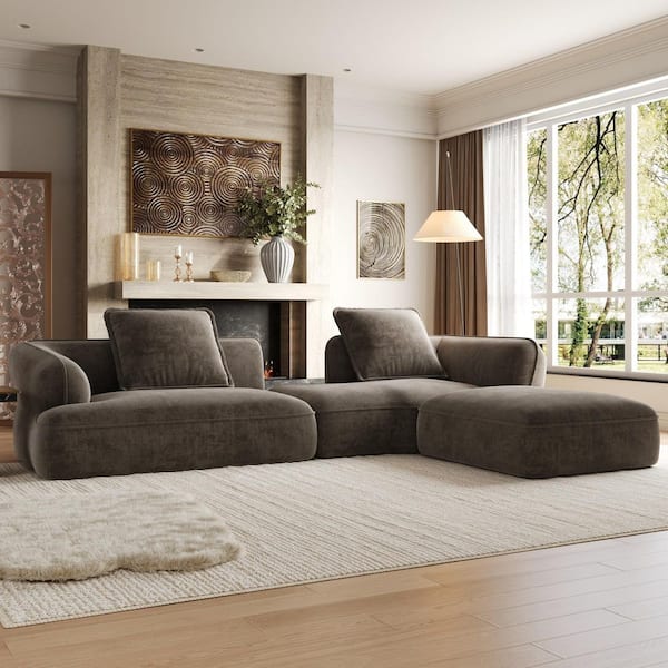 Seaman 121.26 in. Polyester Upholstery L-Shaped Compressed Modular Sectional Sofa in Dark Brown