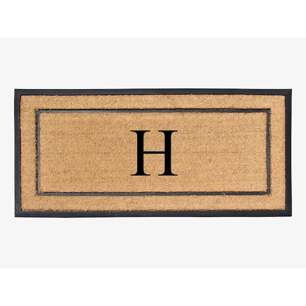 A1 Home Collections A1HC Heavy Duty Frame Molded Double Door Mat Black/Beige 24 in. x 48 in. Rubber and Coir Monogrammed H Door Mat