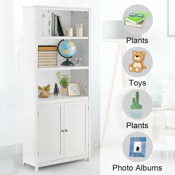 Costway 72 In White Wood 5 Shelf, White Formica Bookcase