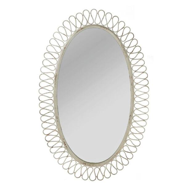 Filament Design Sundry 39 in. x 25.25 in. Distressed Ivory Oval Framed Wall Mirror