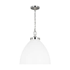 Wellfleet 17.5 in. W x 19.5 in. H 1-Light Matte White/Polished Nickel Large Dome Pendant Light with Steel Shade