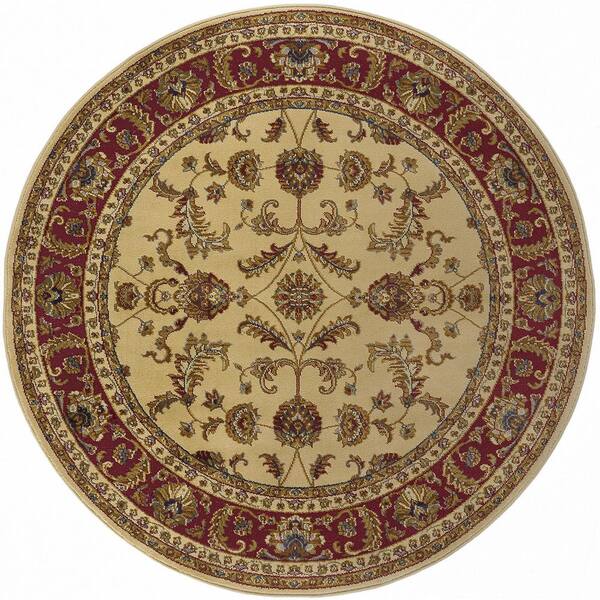 Tayse Rugs Sensation Border Ivory 8 ft. Round Indoor Area Rug