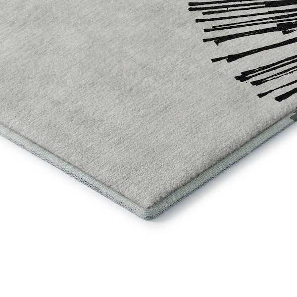 Mayfield Premium Machine Washable Indoor/Outdoor Geometric AMF642 Black 8 ft. x 8 ft. Round Area Rug