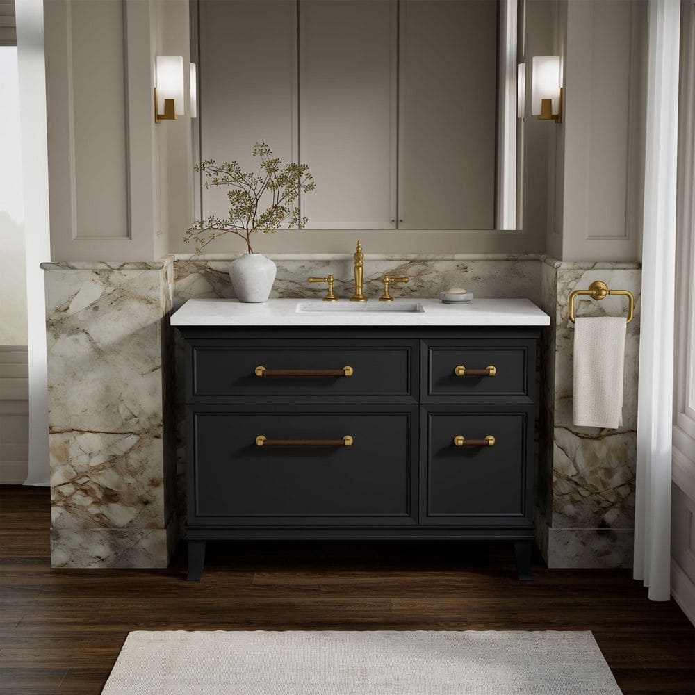 Artifacts 48 in. Freestanding Slate Grey Bath Vanity with White Eternal Statuario Quartz Top And Brass Hardware price history on PriceWatchPro