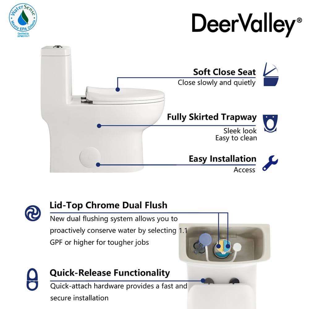 White Ceramic Elongated Dual Flush One-Piece Toilet
