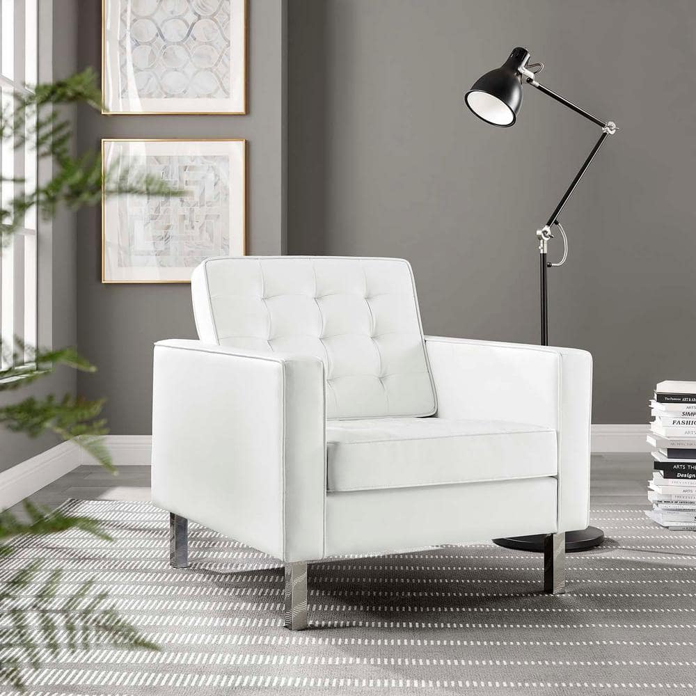 MODWAY Loft Silver White Tufted Button Upholstered Faux Leather Armchair  EEI-3391-SLV-WHI - The Home Depot