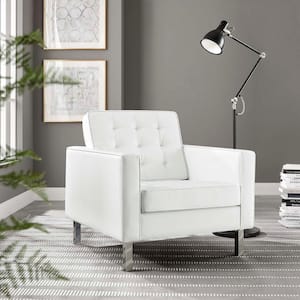 Loft Silver White Tufted Button Upholstered Faux Leather Armchair