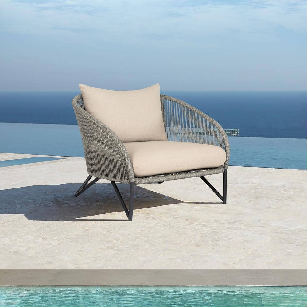 Benicia Gray Rope and Taupe Cushions Outdoor Accent Chair