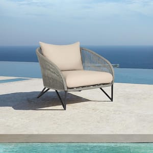 Benicia Gray Metal Outdoor Lounge Chair with Taupe Cushion