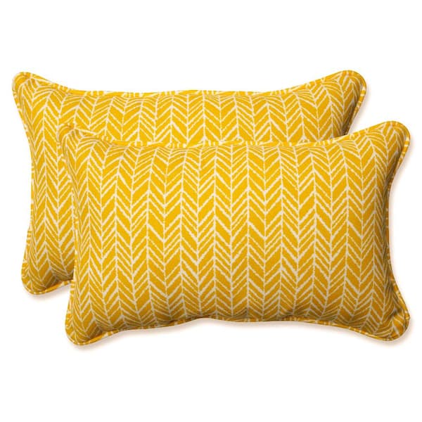 Yellow Rectangular Outdoor Lumbar Throw Pillow 2-Pack