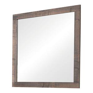Modern 40.25 in. x 40.25 in. Rectangle Framed Brown Mirror with Wooden Frame and Weathered Look