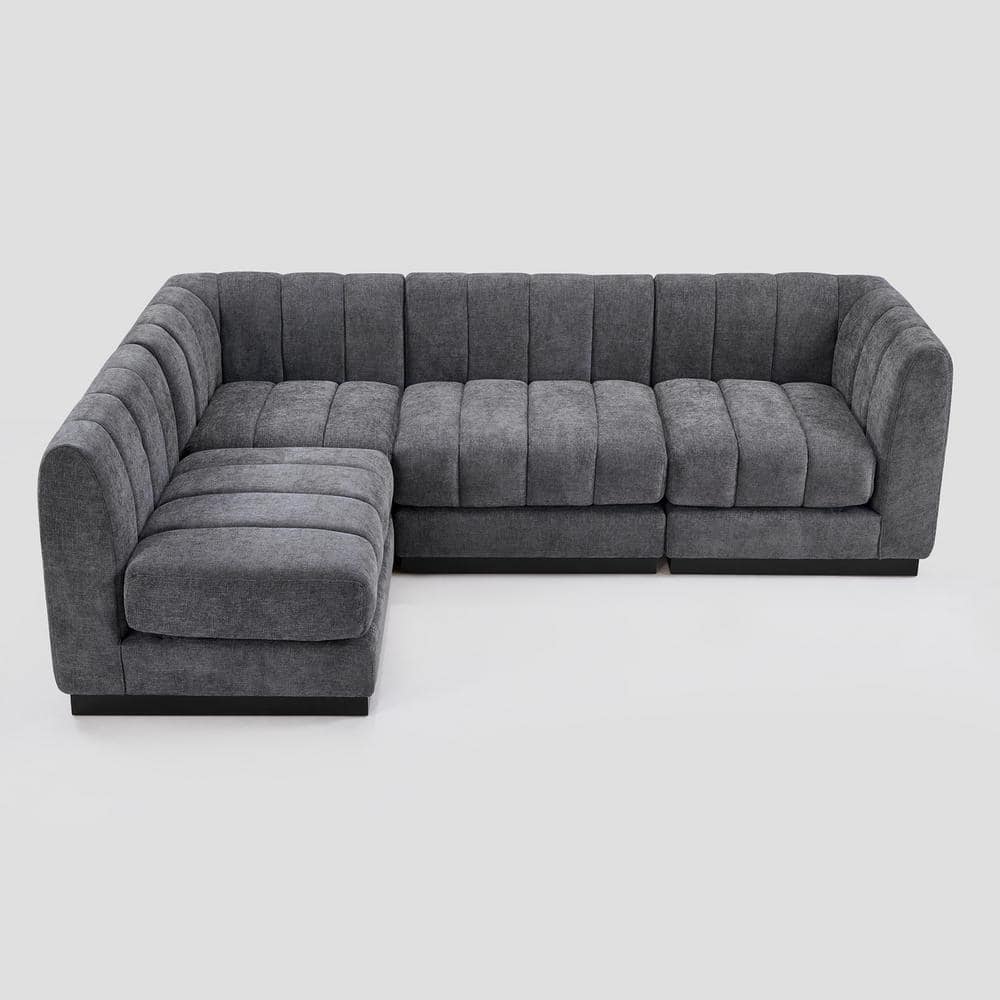 Morden Fort 96 in. Chenille Grey Sectional Couch, 4Seater L Shape
