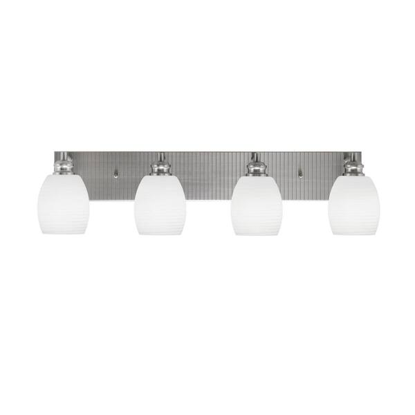 Unbranded Albany 32.25 in. 4-Light Brushed Nickel Vanity Light with White Linen Glass Shades