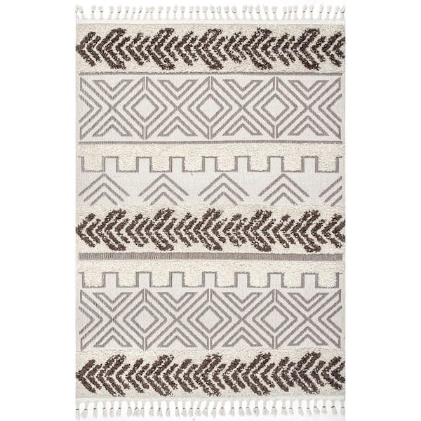 4 ft. x 6 ft. Brown Zuri Shaggy Banded Tribal Indoor Area Rug