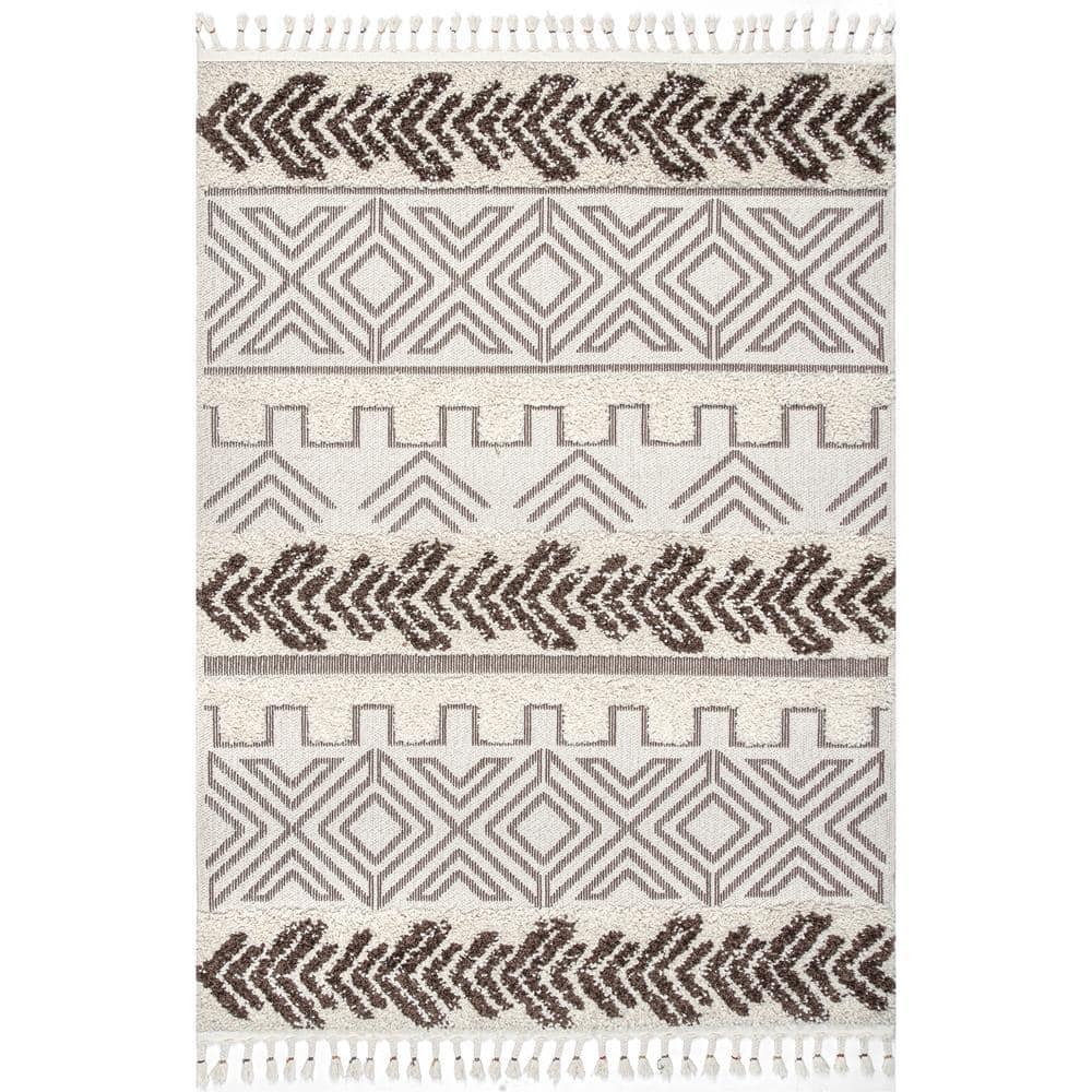 nuLOOM Zuri Shaggy Banded Tribal Brown 9 ft. x 12 ft. Global Inspired