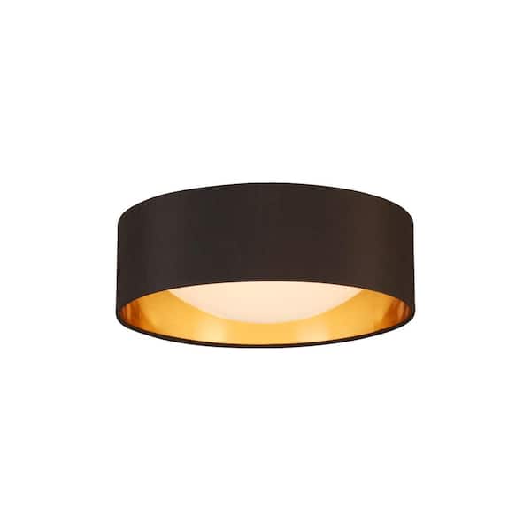 Eglo Orme 12 in. W x 4.33 in. H 1-Light Black/Gold LED Flush Mount with White Plastic Diffuser
